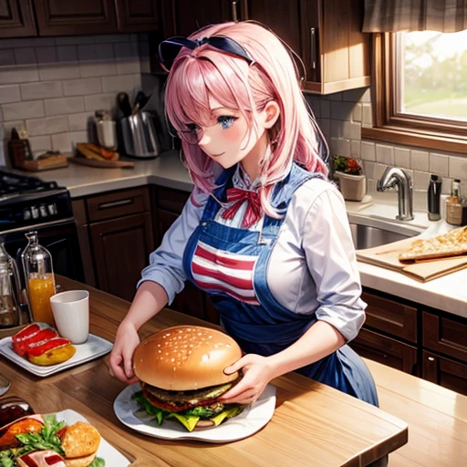 American woman making hamburgers
