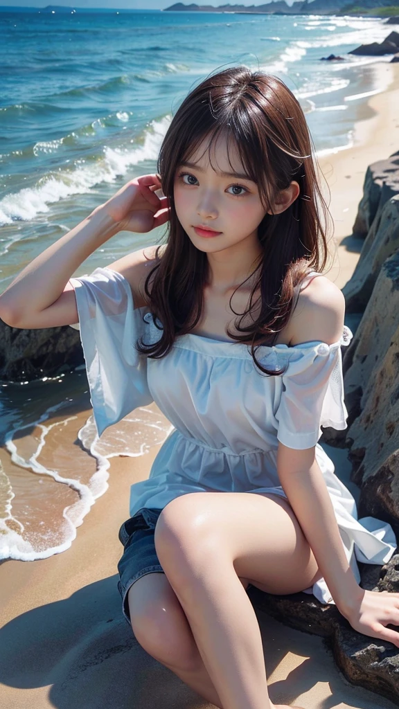 Realistic,High quality and detailed images,,Highest quality,High resolution,1 beautiful girl.feminine,Beach