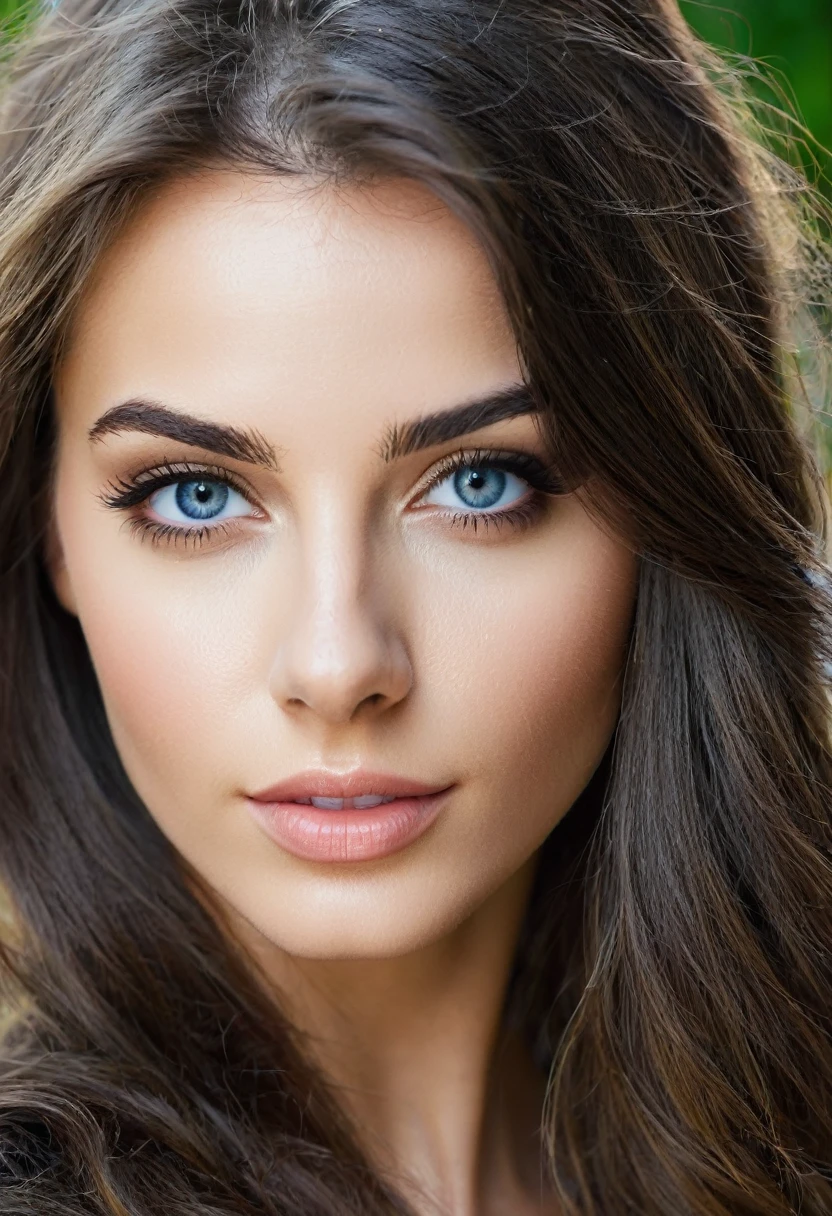 an European female, 25yo, perfect eyes, long hair