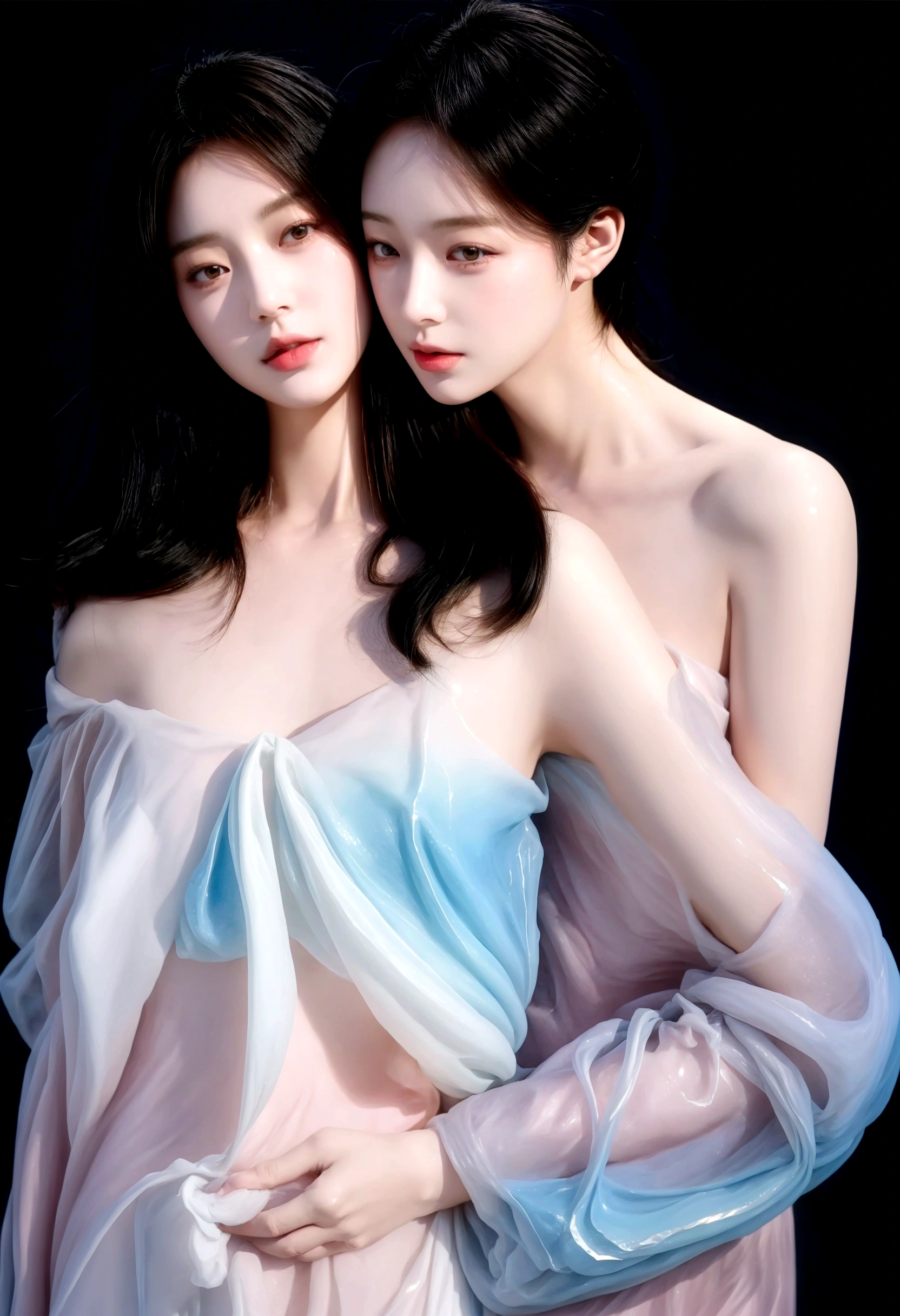 there are two women that are standing next to each other, In the art form of the pond, two women, two women, Artwork in the style of gouache, Soft digital painting, digital pain, Made with Anime Painter Studio., [ digital art 4k ]!!, Digital Drawing Arts, By Yang J, Trending on artstration, digital painting 8k