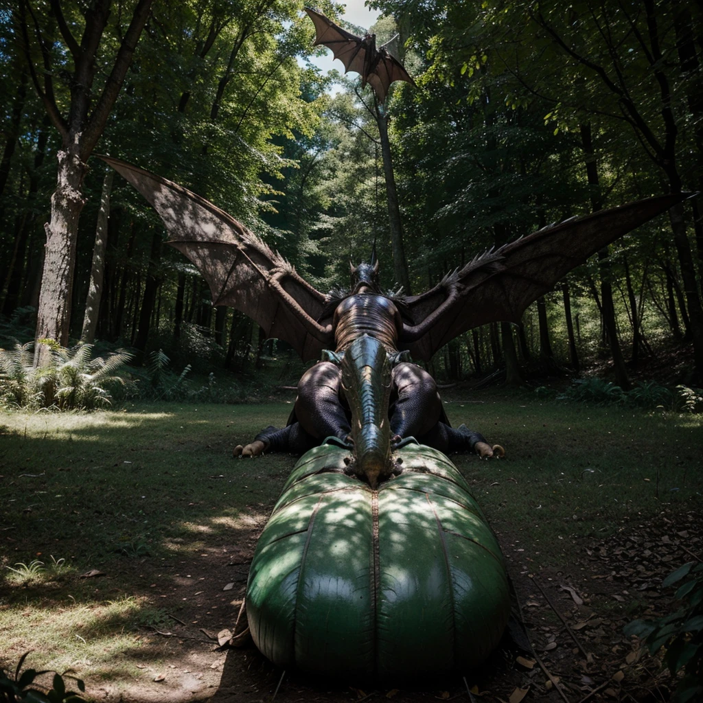 giant dragon, winged, majestic, ancestral blanco, lying in a forest enchanting with night glow