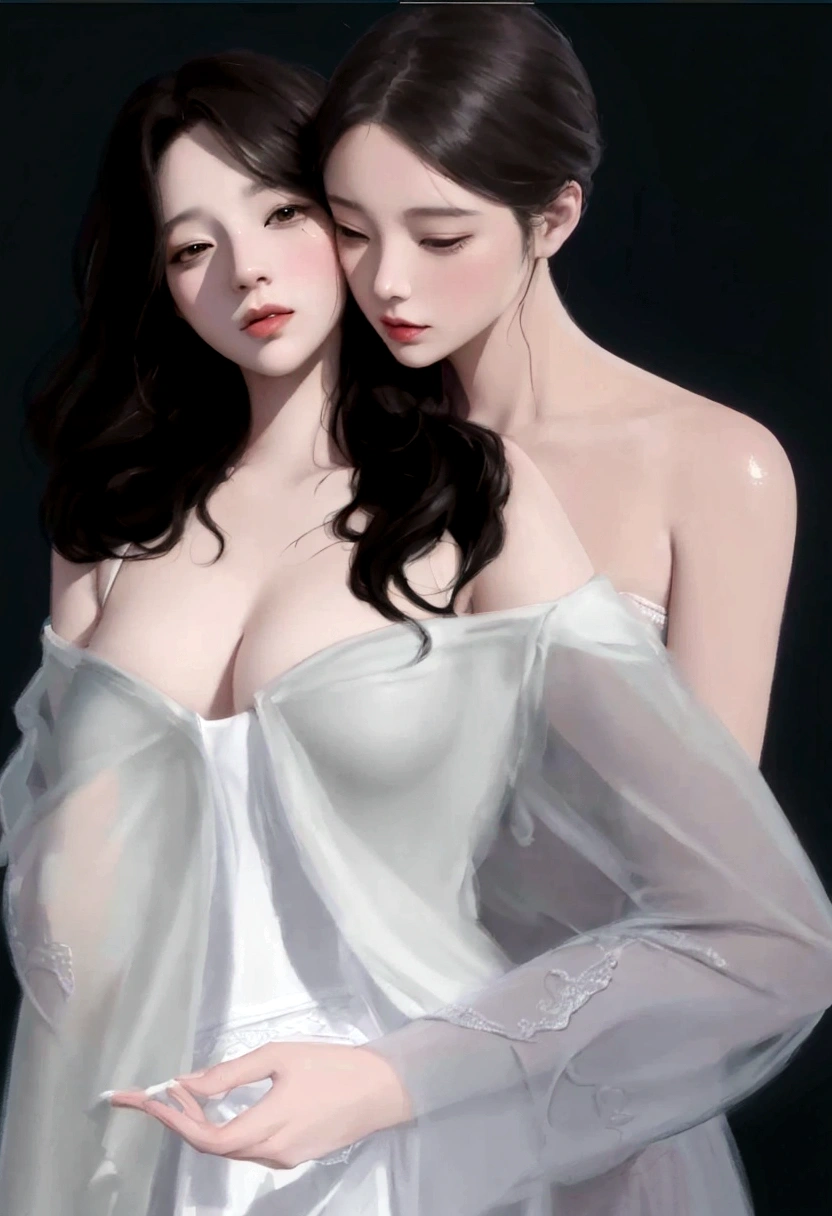 there are two women that are standing next to each other, In the art form of the pond, two women, two women, Artwork in the style of gouache, Soft digital painting, digital pain, Made with Anime Painter Studio., [ digital art 4k ]!!, Digital Drawing Arts, By Yang J, Trending on artstration, digital painting 8k