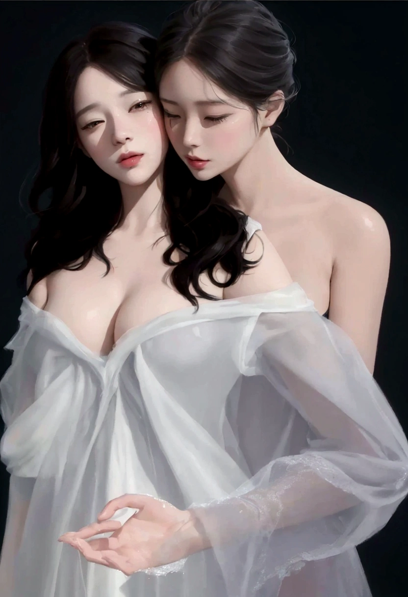 there are two women that are standing next to each other, In the art form of the pond, two women, two women, Artwork in the style of gouache, Soft digital painting, digital pain, Made with Anime Painter Studio., [ digital art 4k ]!!, Digital Drawing Arts, By Yang J, Trending on artstration, digital painting 8k