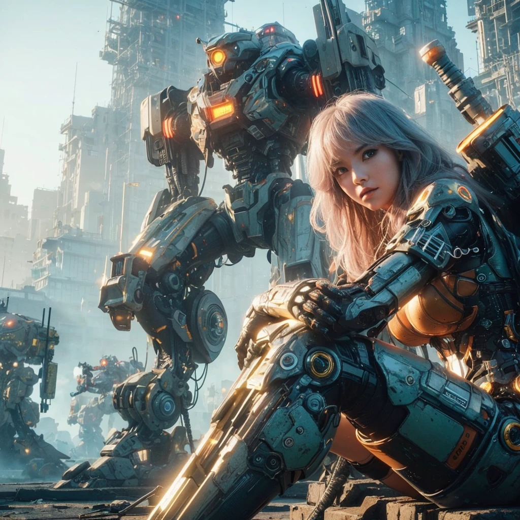 ((Best quality)), ((masterpiece)), (highly detailed:1.3), 3D,Shitu-mecha, beautiful cyberpunk women with her mecha in the ruins of city from a forgoten war, ancient technology,HDR (High Dynamic Range),Ray Tracing,NVIDIA RTX,Super-Resolution,Unreal 5,Subsurface scattering,PBR Texturing,Post-processing,Anisotropic Filtering,Depth-of-field,Maximum clarity and sharpness,Multi-layered textures,Albedo and Specular maps,Surface shading,Accurate simulation of light-material interaction,Perfect proportions,Octane Render,Two-tone lighting,Low ISO,White balance,Rule of thirds,Wide aperature,8K RAW,Efficient Sub-Pixel,sub-pixel convolution,luminescent particles,light scattering,Tyndall effect