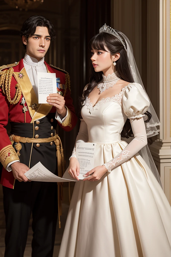 Victorian themed wedding, in which the husband and wife wear period clothing. The wife is 150 tall and the husband is 199 tall, which is much bigger.. They are both Asian and young.. It&#39;s just the husband and wife in the picture. 