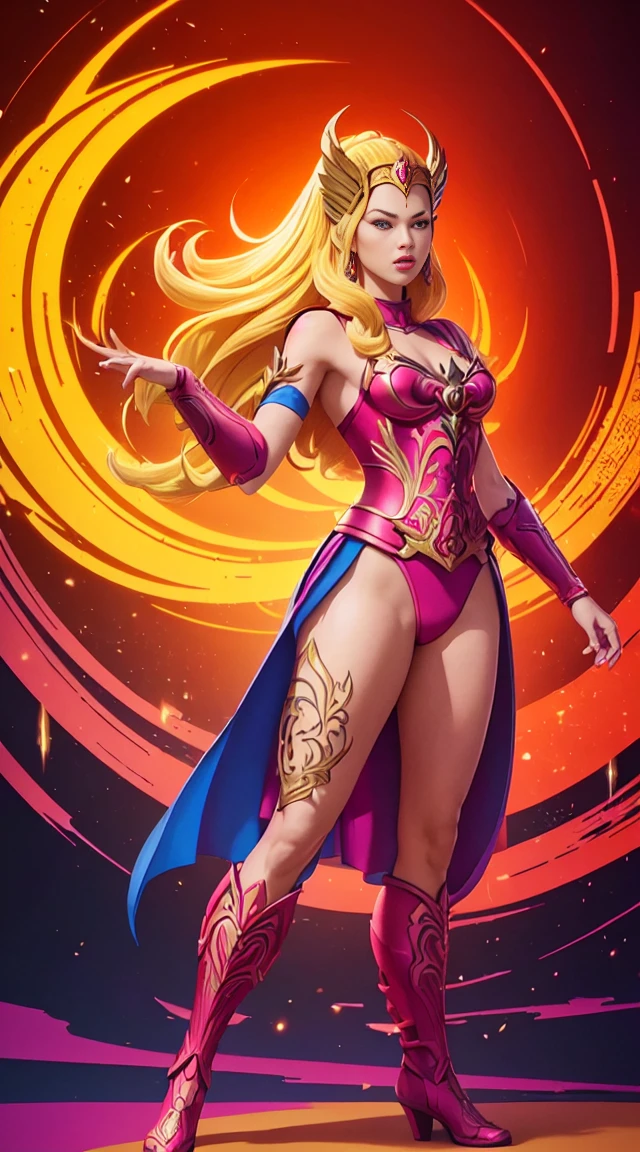 ((Full body photo, standing, feet on the ground))  She-ra, TM Samurai, intricate face details, poster style, icons, vibrant colors, vector style, digital art, 4K, intricate details, mesmerizing, professionally made, beautiful vector illustration, 12K resolution, 3D, all characters in detailed full body, highly detailed, vibrant, ultra high quality, Hyperrealism, Photorealism, octane render]