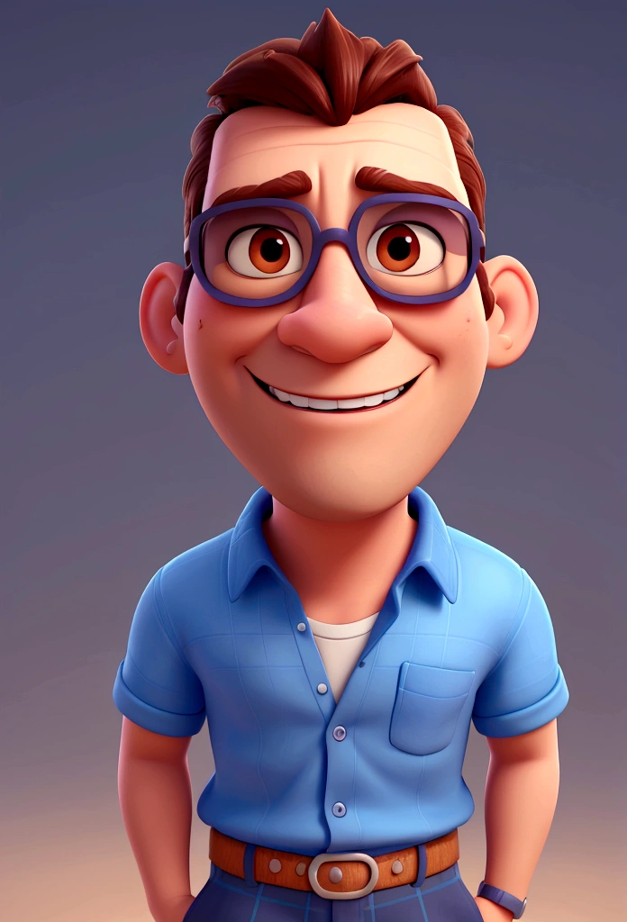 Cartoon character of a man in sunglasses and blue shirt, animation character, stylized character, animation style rendering, 3d stylized, Arnold Maya rendering, Stylized 3D rendering, toon render screenshot, 3d character, 3d character, Stylized 3D rendering, 3D character rendering, cartoon character, Personagem de close up, character posing,  (Pixar-style) (master part:1.2) (bokeh) (best qualityer) (skin detailed) (detailed texture) (8K) (Argilla) (cinematic lighting) (sharp focus