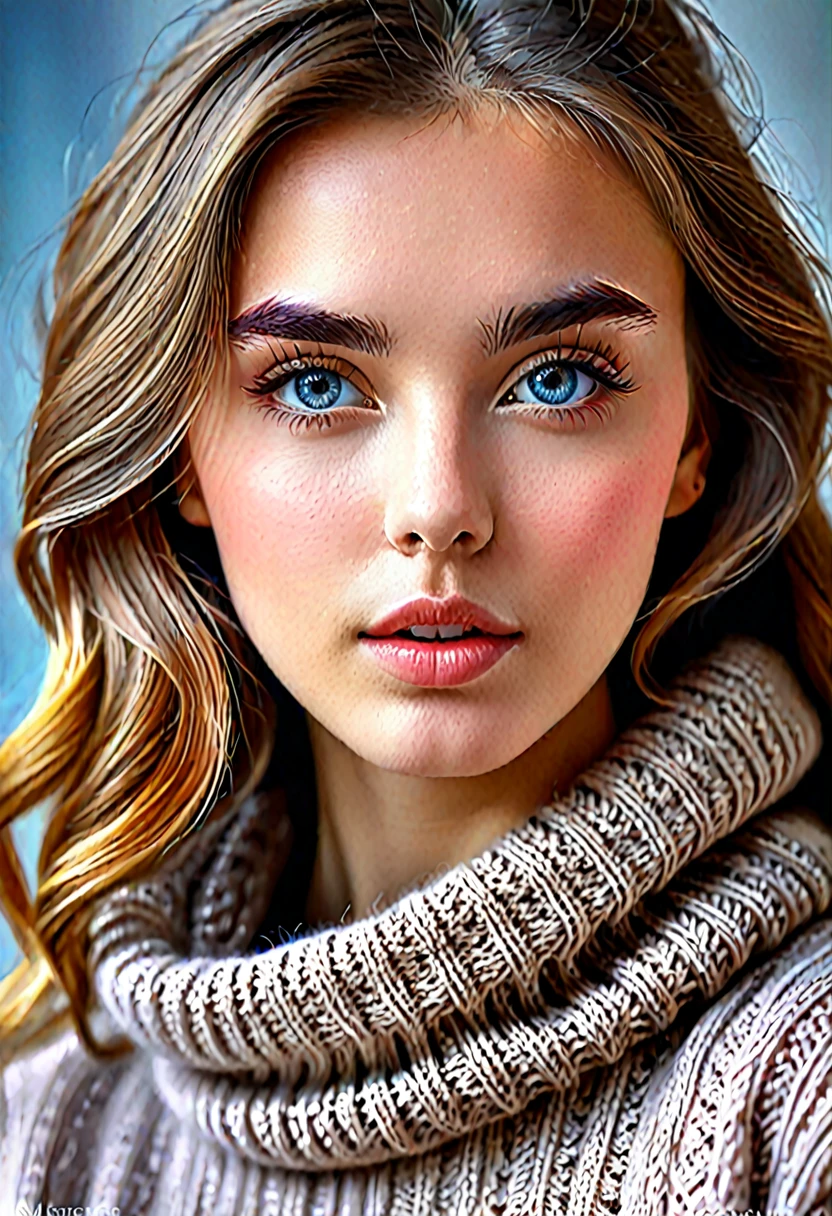 A girl wearing knitted clothes, beautiful detailed eyes, beautiful detailed lips, extremely detailed eyes and face, long eyelashes, intricate knit patterns, soft and cozy texture, warm and earthy color palette, natural lighting, photorealistic, highly detailed, (best quality, 4k, 8k, highres, masterpiece:1.2), ultra-detailed, (realistic, photorealistic, photo-realistic:1.37), HDR, UHD, studio lighting, ultra-fine painting, sharp focus, physically-based rendering, extreme detail description, professional, vivid colors, bokeh, portrait