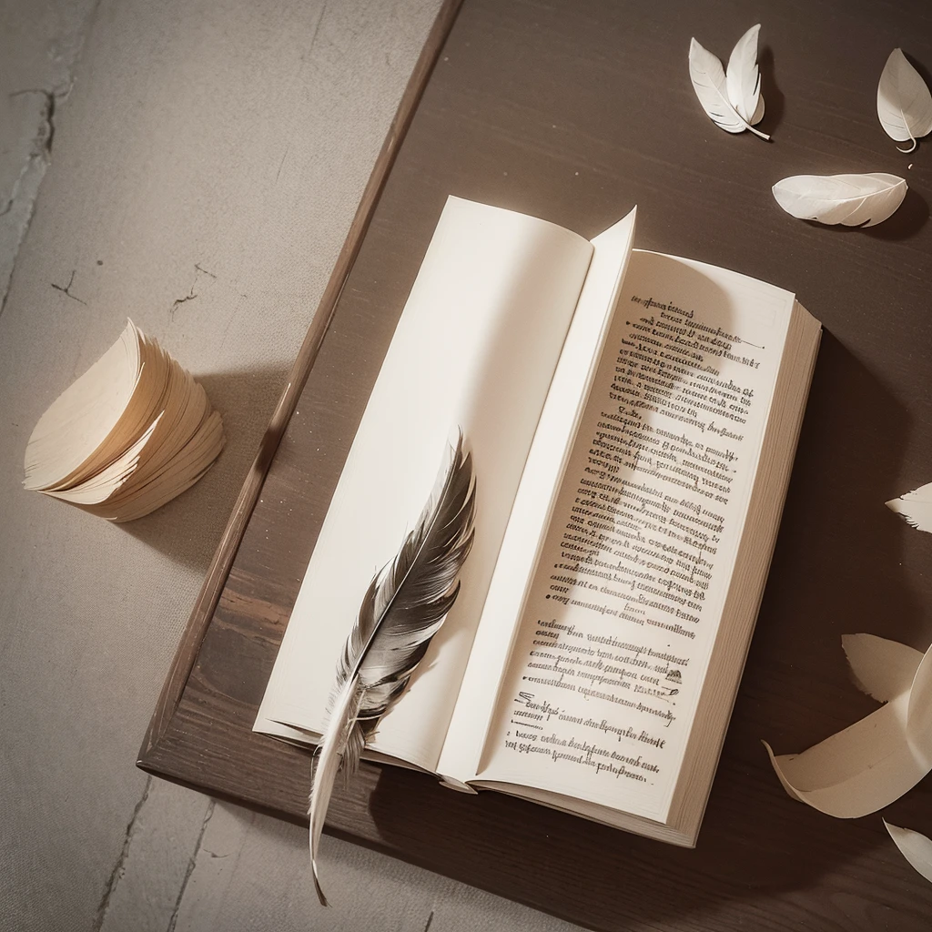 A minimalist design that combines symbols of knowledge (like a feather, a book, or a parchment) with elements of nature (como folhas, flowers or stones), representing the wisdom hidden in simplicity.