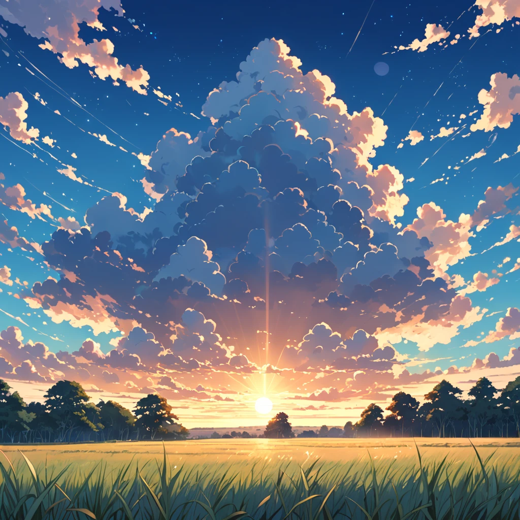 (((Makoto Shinkai))), Evening Summer Countryside, Midsummer Iridescent Clouds and Trees,(Masterpiece, Top Quality, Top Quality),(Super Detail, Absolute Resolution),((16K, High Resolution)))