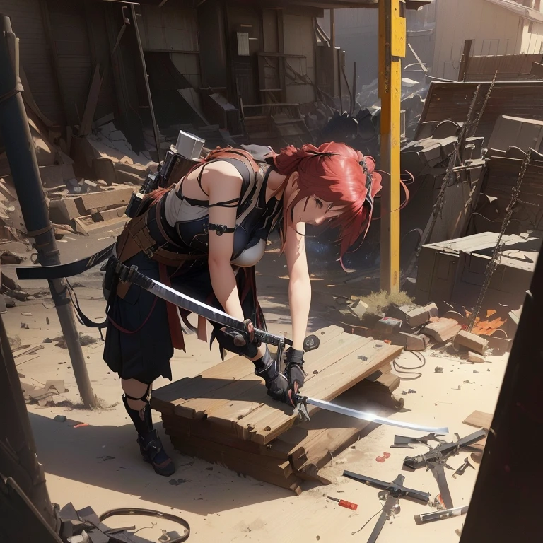 there is a woman that is working on a piece of steel, badass anime 8 k, cushart krenz key art feminine, unsheathing her katana, cushart, krenz cushart and artem demura, anime keyframe, female action anime girl, 2. 5 d cgi anime fantasy artwork, trending on artstation pixiv