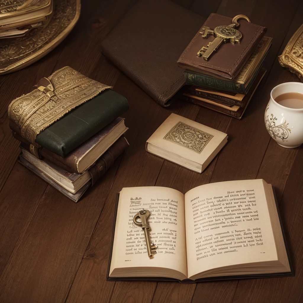 minimalism, old book with padlock on table with a key on top of the book, Classical art