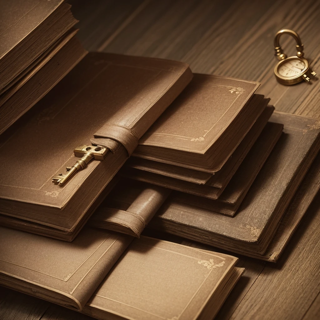 minimalism, old book with padlock on table with a key on top of the book, Classical art