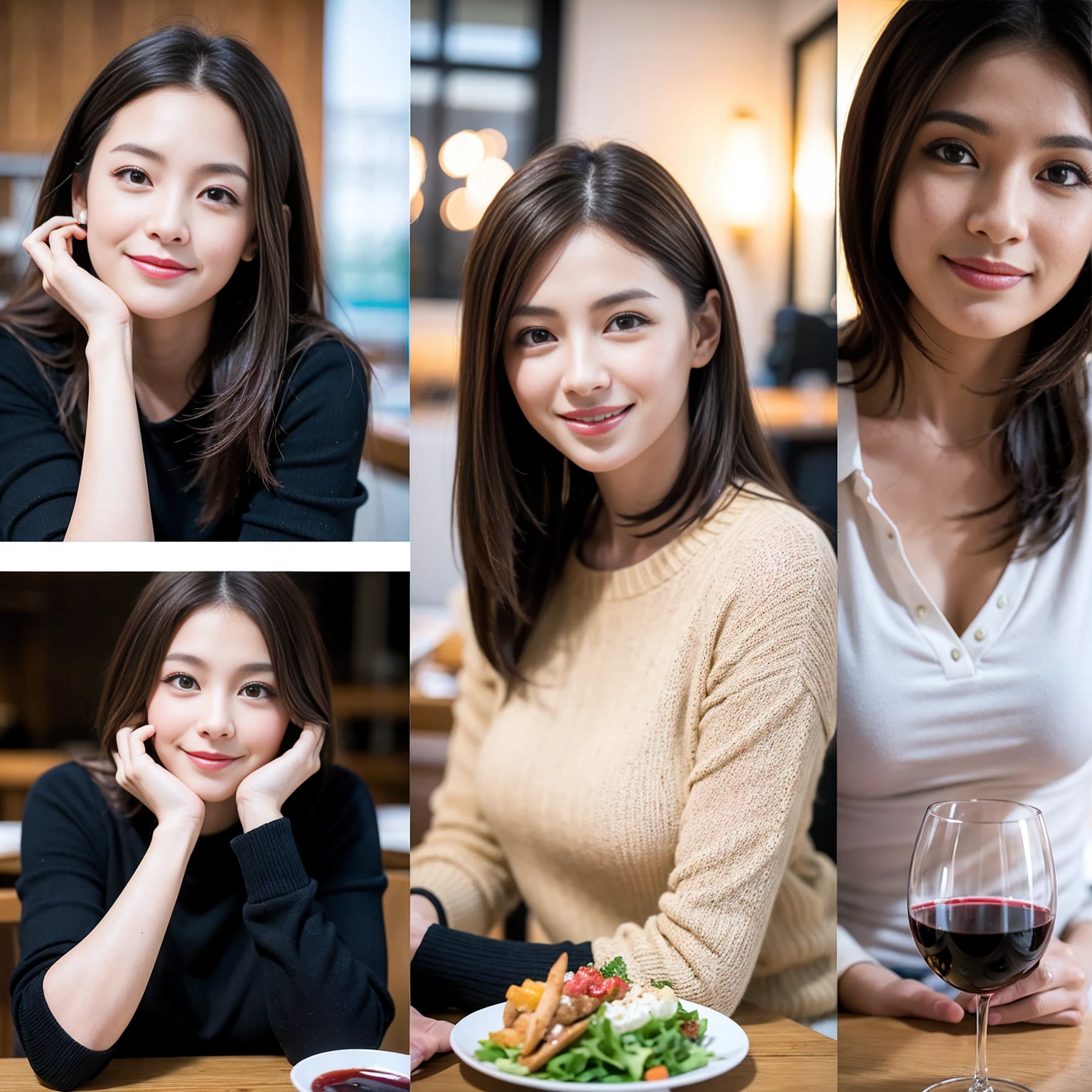 ((Highest quality、8K、masterpiece:1.3))、slimカップル、Pink rubber、modelカップル、(Realistic, Intricate details:1.2), full-course dinner、Wine Party、Amazing view of the sunset sky and clouds、A bright smile、The wonderfulness of smile、Bright image、The beauty of wine, Beautiful Face, blue eyes, The light shines on your face, Blushing, short hair,Bright Face、 (Age 37), 39 years old, red wine 、Appetizers、Italian food、Wine bottle、Champagne、sparkling wine、Two beauties、Brown Hair、Shortcuts、Long sleeve shirt、dress、Beautiful woman 1, (slimな顔), (The body is slim), (Brown Hair), (Shortcuts), cheeks turn a little red,Attractive beauty、restaurant, In a prominent place (From the waist up) Nova Frog Style, actress, model, Upper Body, White wine, slim, wine glass, 中央に置かれたwine glass, smile, (smile: 1.15), Beautiful fine grain, Depth f/2,saturation, High Contrast, Strong light and shadow,Moist Body:1.5、3D texture、Delicate eyes、Brown Hair、The hair is very shiny、