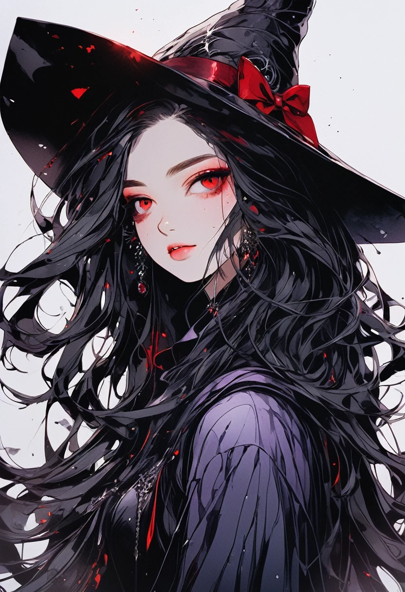 (Highest quality,4K,8K,High resolution,masterpiece:1.2),Super detailed,(Realistic,photoRealistic,photo-Realistic:1.37),Goth Korean Girl, Gothic,1 Female,Dark Town,Red eyes,Dark Ambient,Low saturation,Anime Style,Pale skin,long flowing hair,Gothic clothing,silhouette,surreal background,Mysterious atmosphere,Intense emotions,Melancholic expression,Lens flare,Dramatic Shadows,Iconic elements,Heavy makeup,Pale and dark colors,Foggy,Heavenly Beauty,Delicate texture, Heavy makeup, Buckshot , whole body, Wicked Smile, Enchanted Witch、Hair fluttering in the wind、Gradation
