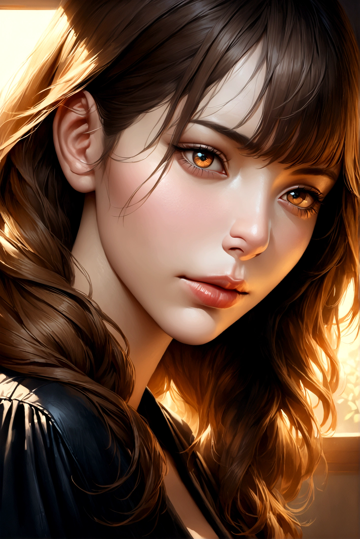 a beautiful girl, lisa (genshin impact), intricate detailed portrait, profile picture, icon, extremely detailed eyes and face, longeyes lashes, flawless skin, cute expression, elegant pose, (best quality,4k,8k,highres,masterpiece:1.2),ultra-detailed,(realistic,photorealistic,photo-realistic:1.37), digital painting, vibrant colors, soft lighting, warm color palette, cinematic lighting, dramatic mood