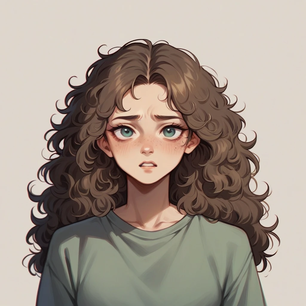 with dark blonde curly hair and a stray dog