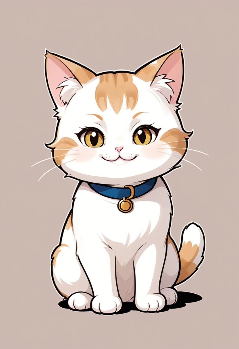 In the style of TOK, cute cat, Munchkin cat, thumbs up, comic, comic style, looking at the viewer, sitting, smiling, simple background