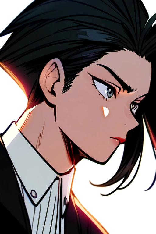 my hero academia ,Female gender, black hair,grey eyes,hair as a man cut, a look would be.