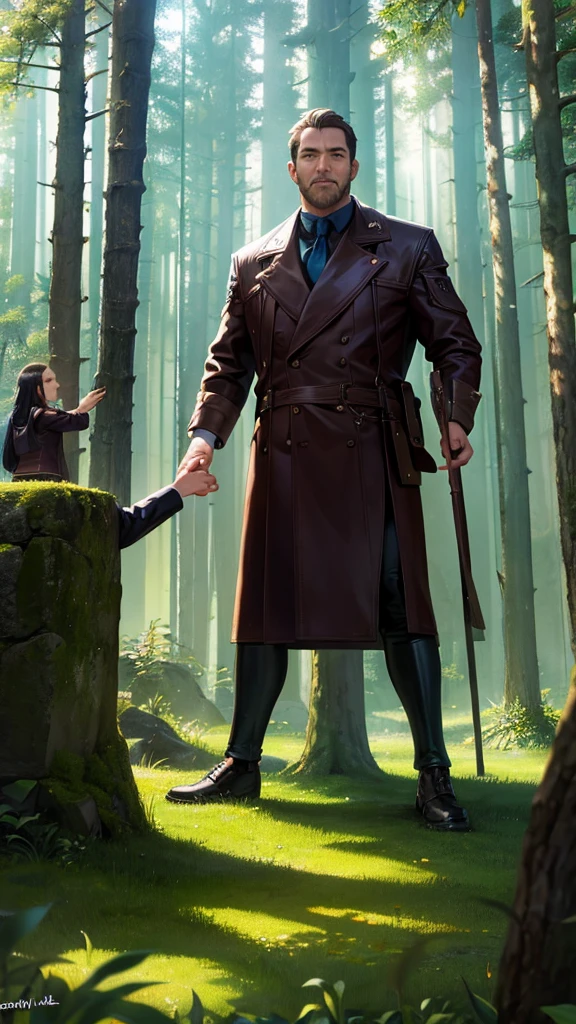Man meets several people in the forest 