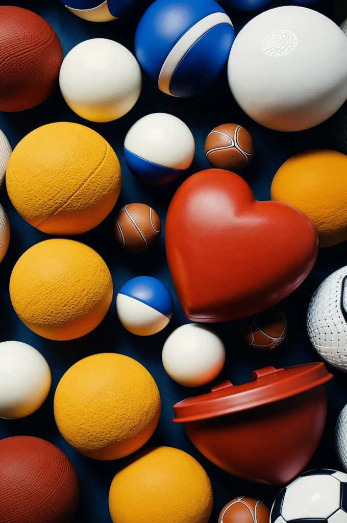 A heart with all the sports balls 