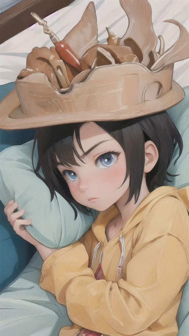 young man, anime styling, anime gentle boy,bed-in, serious countenance, excitado, horny and with pre-cum