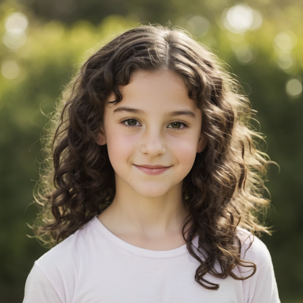 11 year old girl with dark curly hair and fair skin