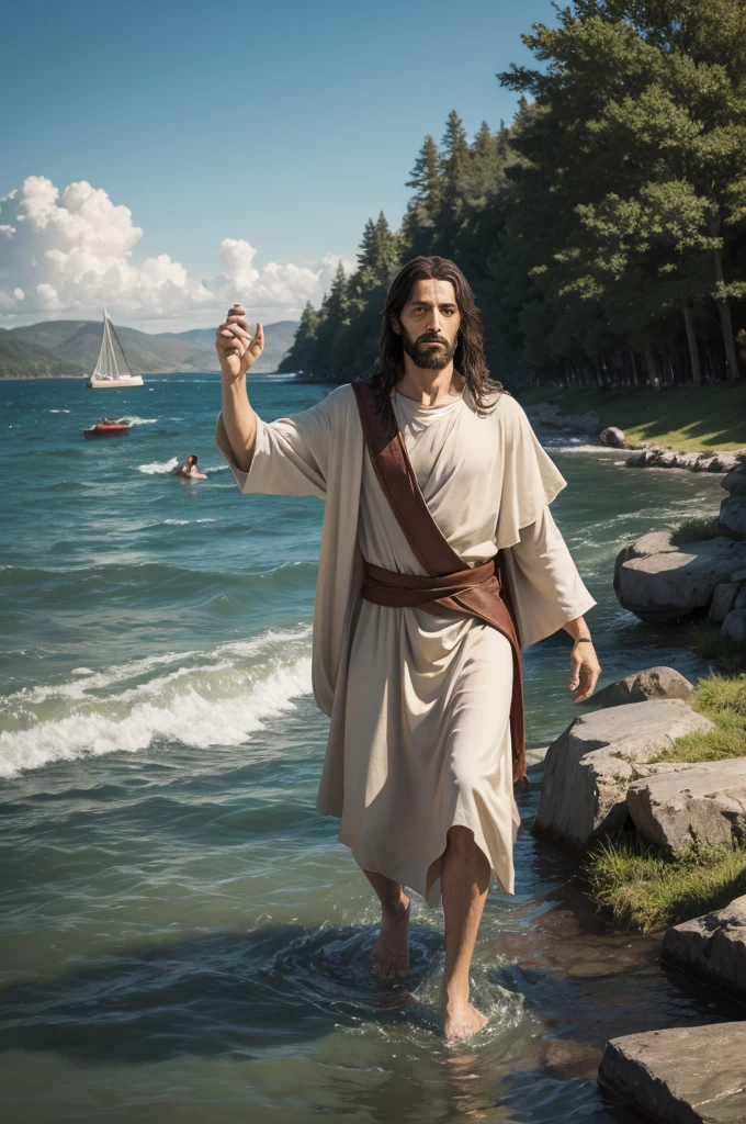 Peter walking on the water with Jesus