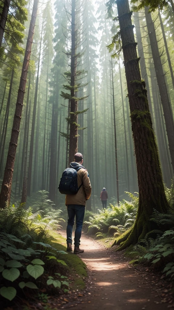 Man meets several people in the forest