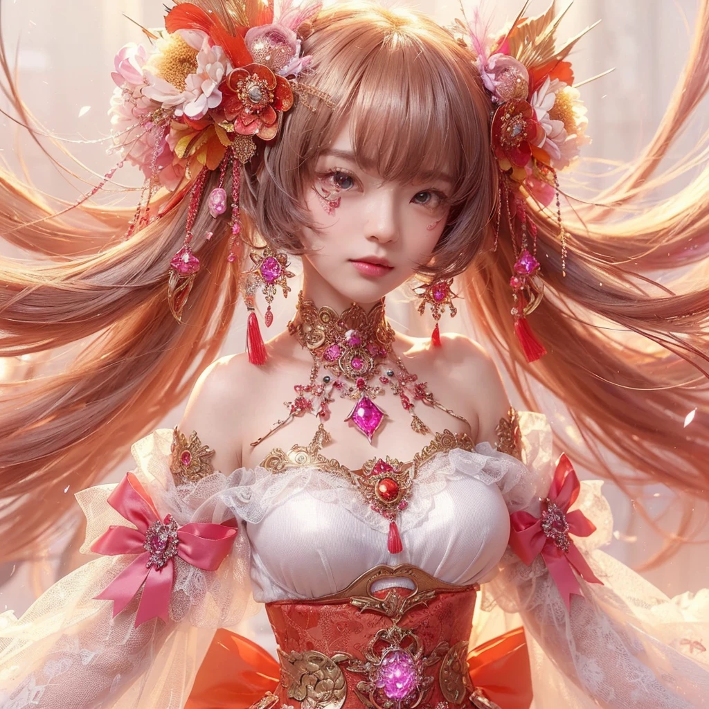 Light orange wind((Red and white mech girl))National wind circle,Flying nine-tailed fat skull flame ethereal toad star,Golden-black damask white rabbit fur bra,Fuchsia pink diamonds, Tulle burgundy diamond shin guard,CG ,Light orange full set of thick mechs,Giant,, Realistic secret girl rendering, detailed face of a asian girl, Reality in the secret world, Smooth CG art, Realistic. Cheng Yi, Realistic secret style, A lovely secret rendering, 8K portrait rendering, Render character art 8 K, Kawaii realistic portrait,Golden-black damask white rabbit fur bra,Fuchsia pink diamonds, Tulle burgundy diamond shin guard((ultra real detailed.mecha-girl)Mink cotton suit mech,Bright blue and white feathers gold silk shoulder pads,Shi Zhong Huhu female Taoist,Tailfire,Tattooed with,Genius ratio,Silicone texture,Short bright purple hair,3D modeling,4K,8K,16K smooth (Masterpiece, Top quality, Best quality, offcial art, Beauty and aesthetics: 1.2), Very detailed, Colorful, Most detailed, branches,mecha-girl, (Mards)mecha-girl(canyons), (Linen future mech girl), Angry fighting stance, looking at the ground, Batik linen bandana, Crane pattern long sleeve garment,Mecha Maiden Canyon(Abstract propylene splash:1.2), Dark clouds lightning background,Sprinkle with golden mech girl powder(realisticlying:1.4),Black color hair,Flour fluttering,rainbow background, A high resolution, the detail, RAW photogr, Sharp Re, Nikon D850 Film Stock Photo by Jefferies Lee 4 Kodak Portra 400 Camera F1.6 shots, Rich colors, ultra-realistic vivid textures, Dramatic lighting, Unreal Engine Art Station Trend, cinestir 800,Flowing black hair,(((Red and white mech girl))),Front view,Pure transparency,Wear boxing gloves,Ice is permeable to gas,Film light and shadow,Panorama ultra-wide angle,extremely happy,The texture of the real person is delicate,Strong visual impact,Hyper-detailing,Dream girl,Refined face,prettyeyes,high saturated,Wear reflective sunglasses with a thick gold thread,crystal-clear,Good interpe