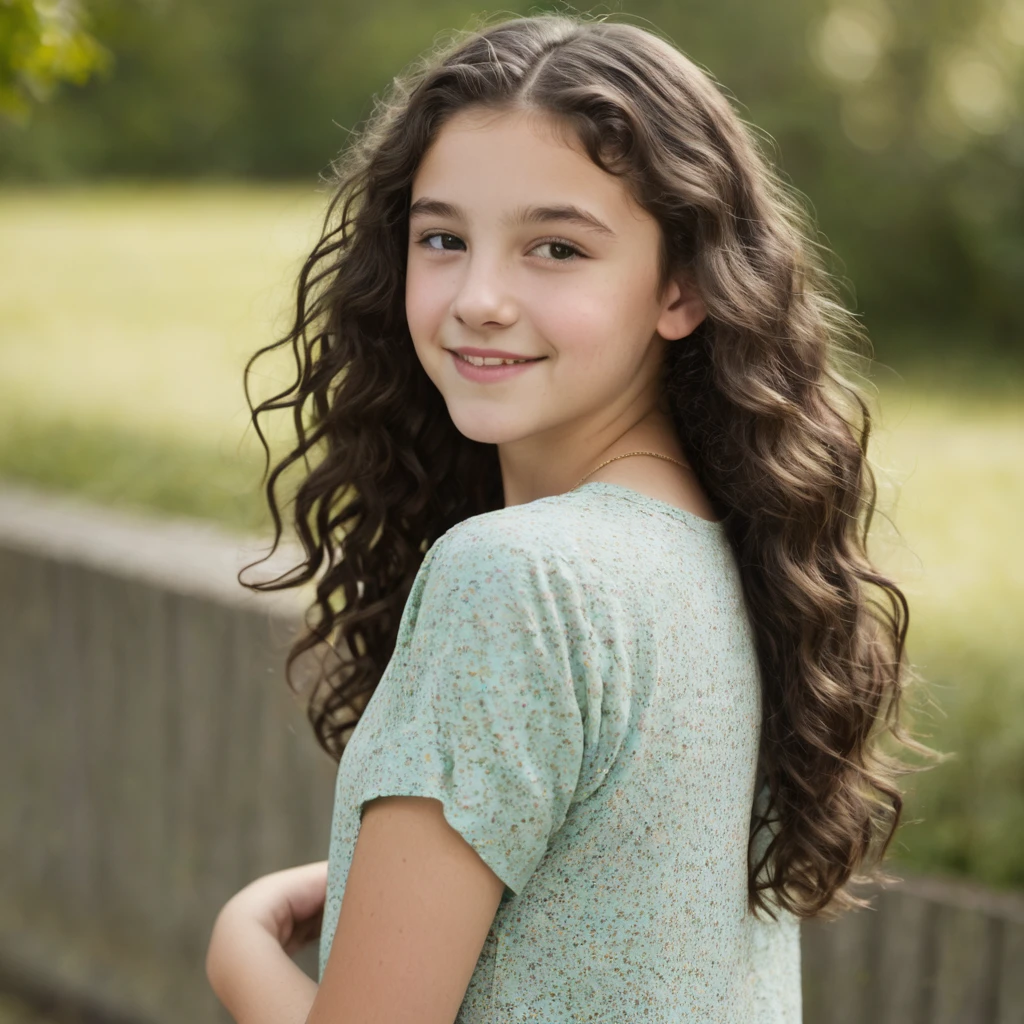  girl with dark curly hair and fair skin