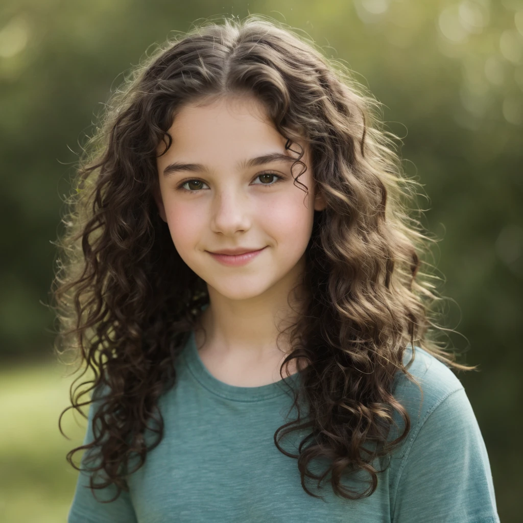 13 year old girl with dark curly hair and fair skin