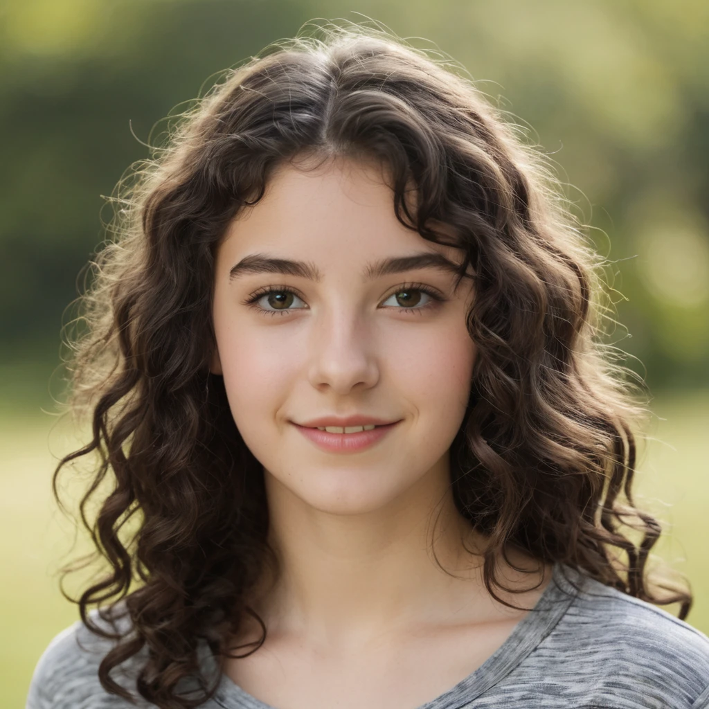 16 year old girl with dark curly hair and fair skin