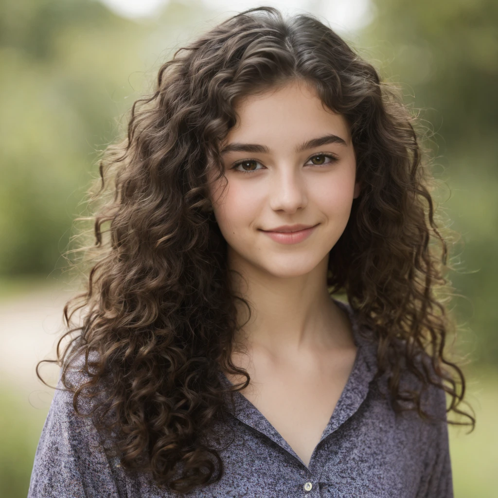 16 year old girl with dark curly hair and fair skin