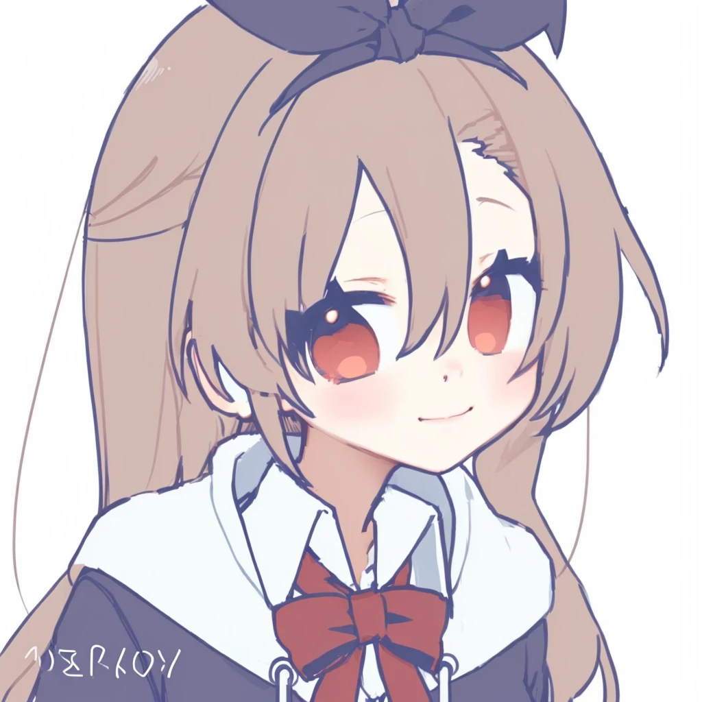 An anime girl with long hair and a bow tie, [[[[galsoning evily]]]], , change, , Zerochan, Cute anime face, very slightly smiling, Animation Moe Artstyle, slightly happy expression, changesh, Zerochan art, very cute anime girl face, tomorrow, also
