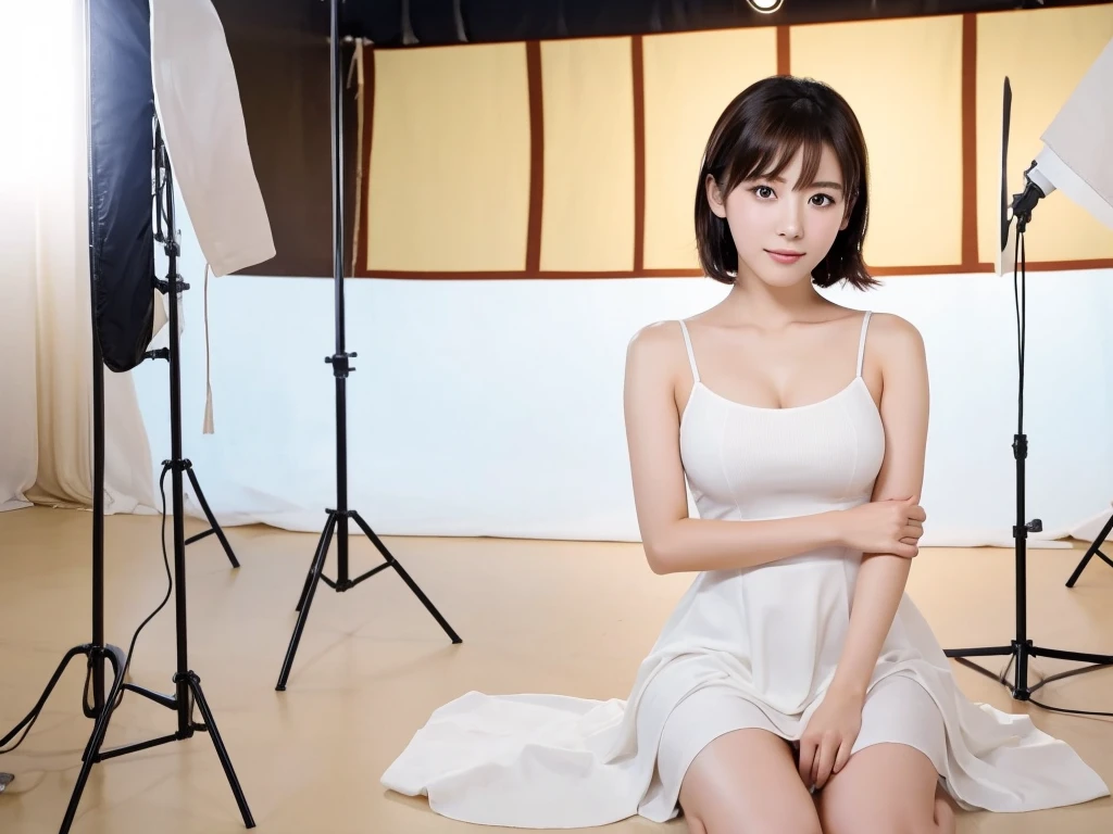 A live-action photo of an extremely beautiful Japanese high school girl race queen who highlights her large breasts and beautiful legs.、Wearing cosplay Chinese dresses in a photo studio to take promotional photos for compensated dating、She is an eternal idol who combines a clean look with modern charm.。 She creates such beauty。 She feels her own warmth。 She creates a warm atmosphere。 We create beauty。 That's what I want to say。 In her full body photo、The figure features porcelain-like skin and golden hair that radiates a soft glow.。 This is probably、It captured the essence of her timeless charm.、This is the best shot ever.。 Each straight line and curve is carefully expressed.、Breathtakingly beautiful with impeccable detail。 This piece perfectly captures her timeless beauty.。 Divine Proportions、Sharp focus、Full-body photo taken by Kishin Shinoyama、high quality、High resolution、Detailed Background