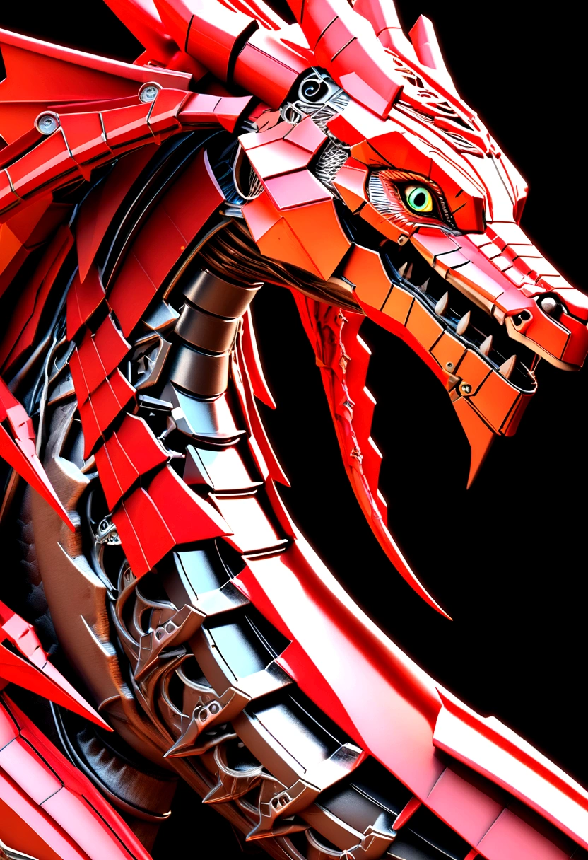 a close up of a Red Dragon on a black background, Red demonic cyberpunk symbol, Red Dragon, a Red Dragon, Dragon-centric, depicted as a 3 d render, Dragon, Dragon Robot, The design language of the dragon, Dragon design, first section, 3D Digital Art 4k, Ultra-detailed digital art, Dragon Portrait, dragon art, Law