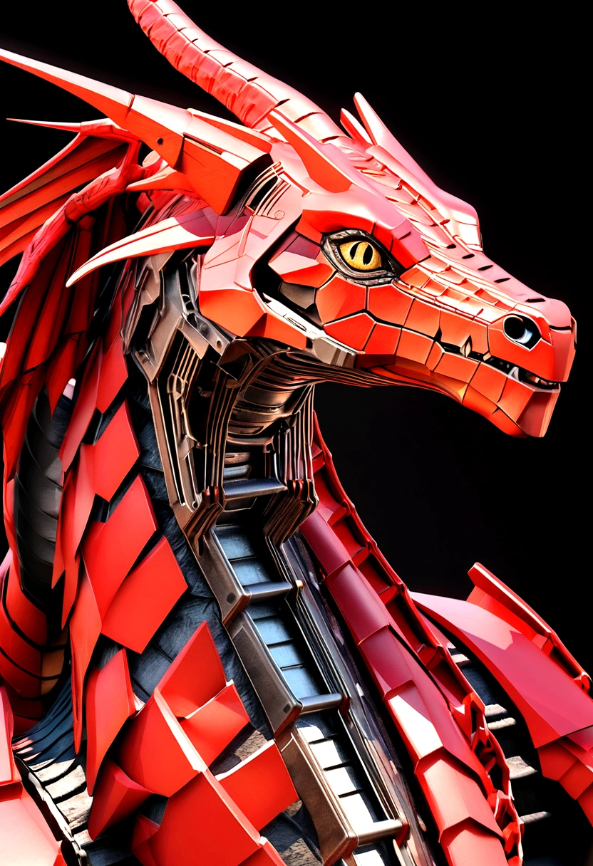 a close up of a Red Dragon on a black background, Red demonic cyberpunk symbol, Red Dragon, a Red Dragon, Dragon-centric, depicted as a 3 d render, Dragon, Dragon Robot, The design language of the dragon, Dragon design, first section, 3D Digital Art 4k, Ultra-detailed digital art, Dragon Portrait, dragon art, Law
