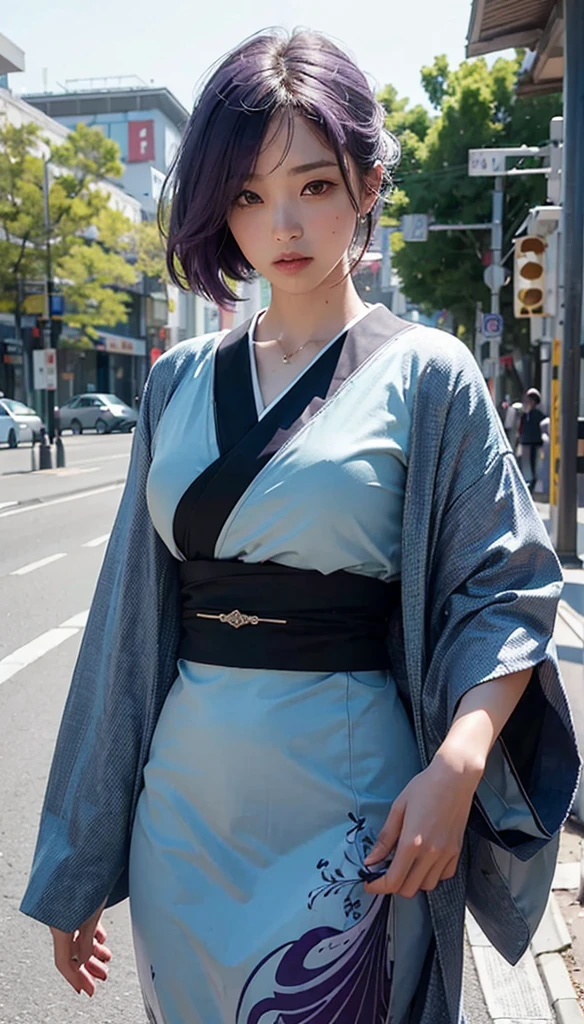 (1girl:1.3),solo,__body-parts__,
official art, unity 8k wallpaper, ultra detailed, beautiful and aesthetic, beautiful, masterpiece, best quality,in japan event , Tranquil Mood, Soft Shading,
blue kimono, purple hair