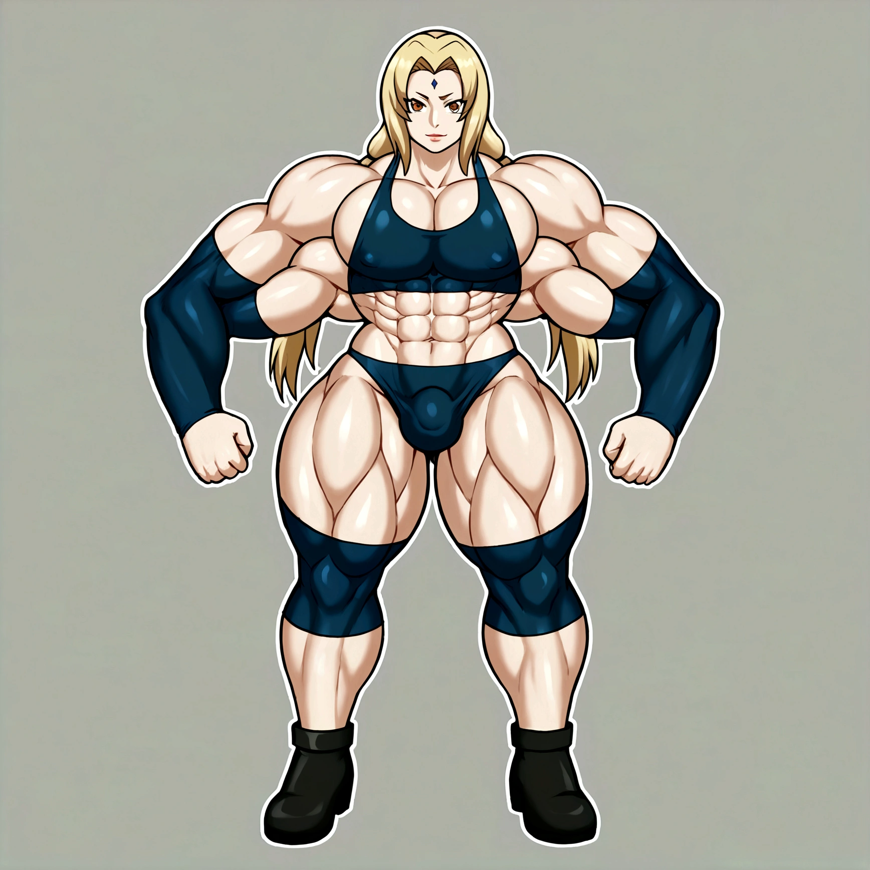 Tsunade femboy, extreme muscular body, 4 arms, full body.