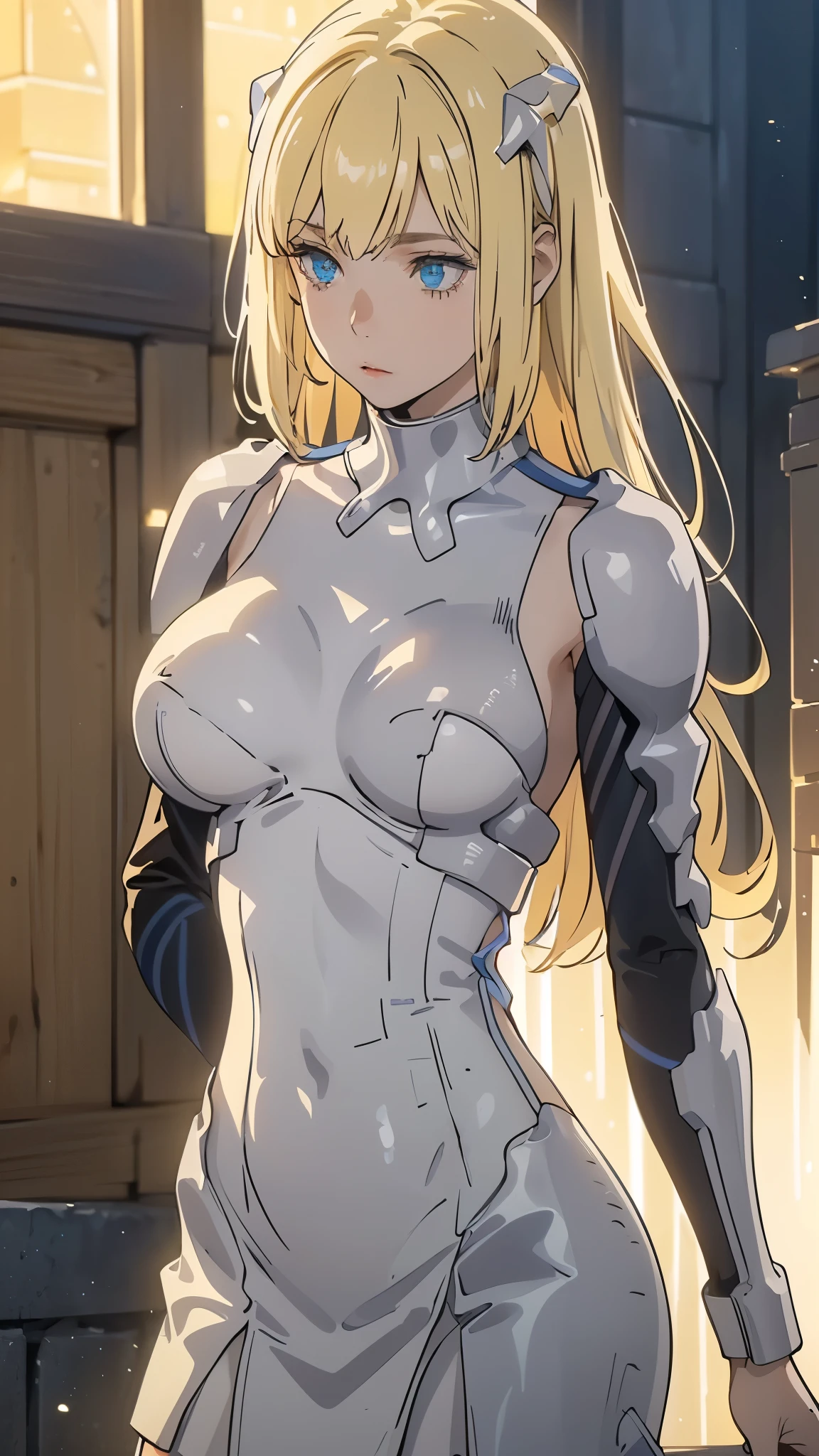 (best quality,highres:1.2),ultra-detailed,realistic,photorealistic:1.37,a beautiful girl (Ais Wallenstein (Is It Wrong to Try to Pick Up Girls in a Dungeon) model in a fantasy style,18 years old,long legs,medium breasts,extremely detailed face (with emphasis on azure eyes),Her gold-colored hair falls to her shoulders.She is dressed in soft translucent fabric clothes, more than half of her body is naked. The clothes emphasize her sexuality,bent down, lifting her ass to the top,more sexy pose,illustration,colorful pop art style,dynamic lighting,neon colors.Nsfw