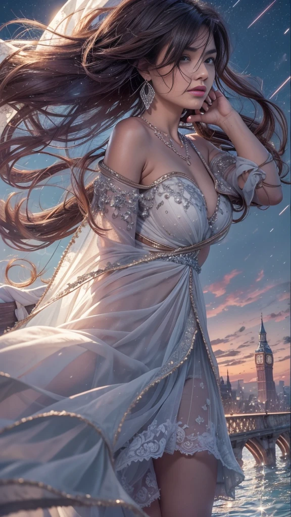 (32k:1.5, Highest quality, masterpiece, Ultra-high resolution), Professional camera work:1.6, Very detailedな肌と顔の質感:1.3, Captivating portrait:1.2, Very accurate, Very detailed, 1 adult female, ((Amazing night view from the rooftop:1.4, The moonlight at night illuminates my body)), (Satin Nightgown:0.7), Incredibly slim body, Sensual sitting position, sense of loss, Sadness, Expressions of sadness, (Big eyes that exude beautiful eroticism:0.4, A dreamy look:1.0, I love you with all my heart:0.8, Open your mouth a little, lipstick, Feel the beautiful eroticism:0.9), (Wet dark brown medium length hair), Candles, The chest is medium, Earrings, necklace, bracelet, (romantic, mysterious), Fair skin, elegant, Object of admiration, original, dramatic, Artistic, Innovative, Charm, Heartful, Fancy, sense of openness, sense of cleanliness, Special, exciting, Extreme, Tilt, ((Adult charm, Feminine charm, Hair blowing in the wind)