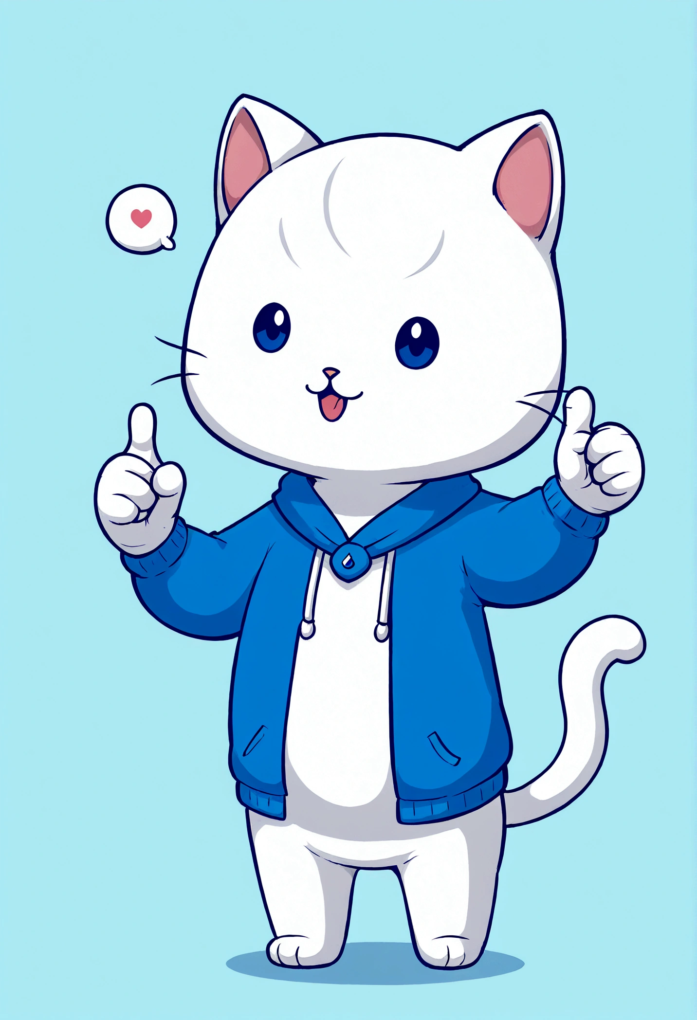 In the style of TOK, cute cat, thumbs up, comic, comic style, looking at the viewer, smiling, simple background