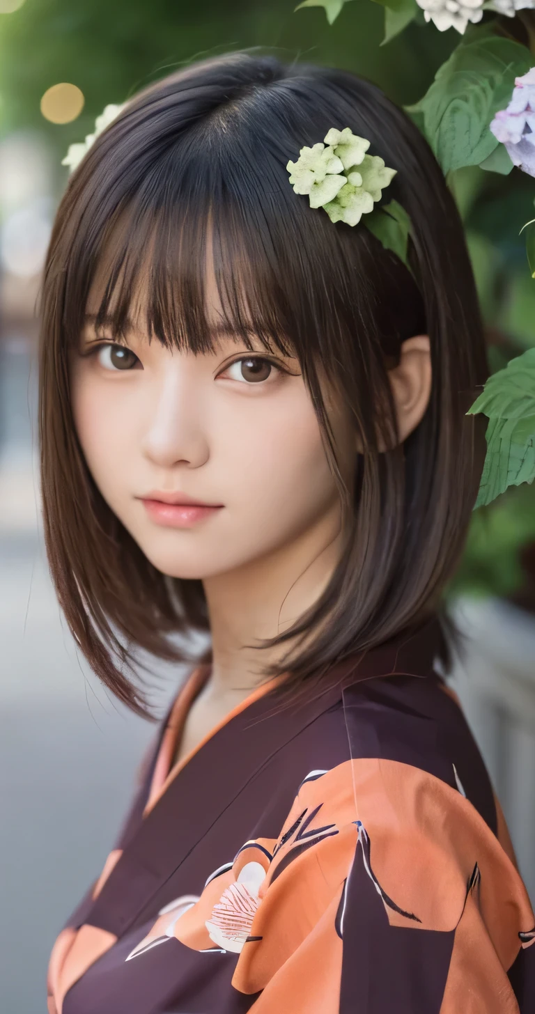one girl, (a beauty girl, delicate girl:1.3), (:1.3),
break, (yukata, Japanese folk costume:1.2),
break, (glass vase, hydrangeas:1.2),
break, very fine eyes, (symmetrical eyes:1.3),
break, (big breasts:1.1), brown eyes, parted bangs, brown bobcut hair, round face,
break, (eyes and faces with detailed:1.0),
break, (masterpiece, best quality, ultra detailed, detailed face, 8k)