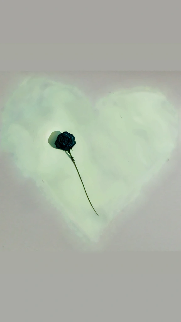 Scarlat heart with a dark blue rose coming of a corner