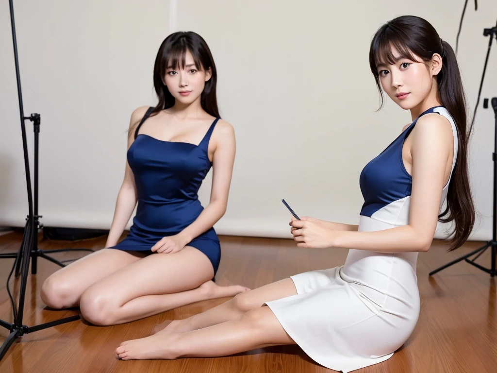 A live-action photo of an extremely beautiful Japanese high school girl race queen who highlights her large breasts and beautiful legs.、In a photo studio, she wears a tight Chinese dress and takes promotional photos for paid dating.、She is an eternal idol who combines a clean look with modern charm.。 She creates such beauty。 She feels her own warmth。 She creates a warm atmosphere。 We create beauty。 That's what I want to say。 In her full body photo、The figure features porcelain-like skin and golden hair that radiates a soft glow.。 This is probably、It captured the essence of her timeless charm.、This is the best shot ever.。 Each straight line and curve is carefully expressed.、Breathtakingly beautiful with impeccable detail。 This piece perfectly captures her timeless beauty.。 Divine Proportions、Sharp focus、Full-body photo taken by Kishin Shinoyama、high quality、High resolution、Detailed Background