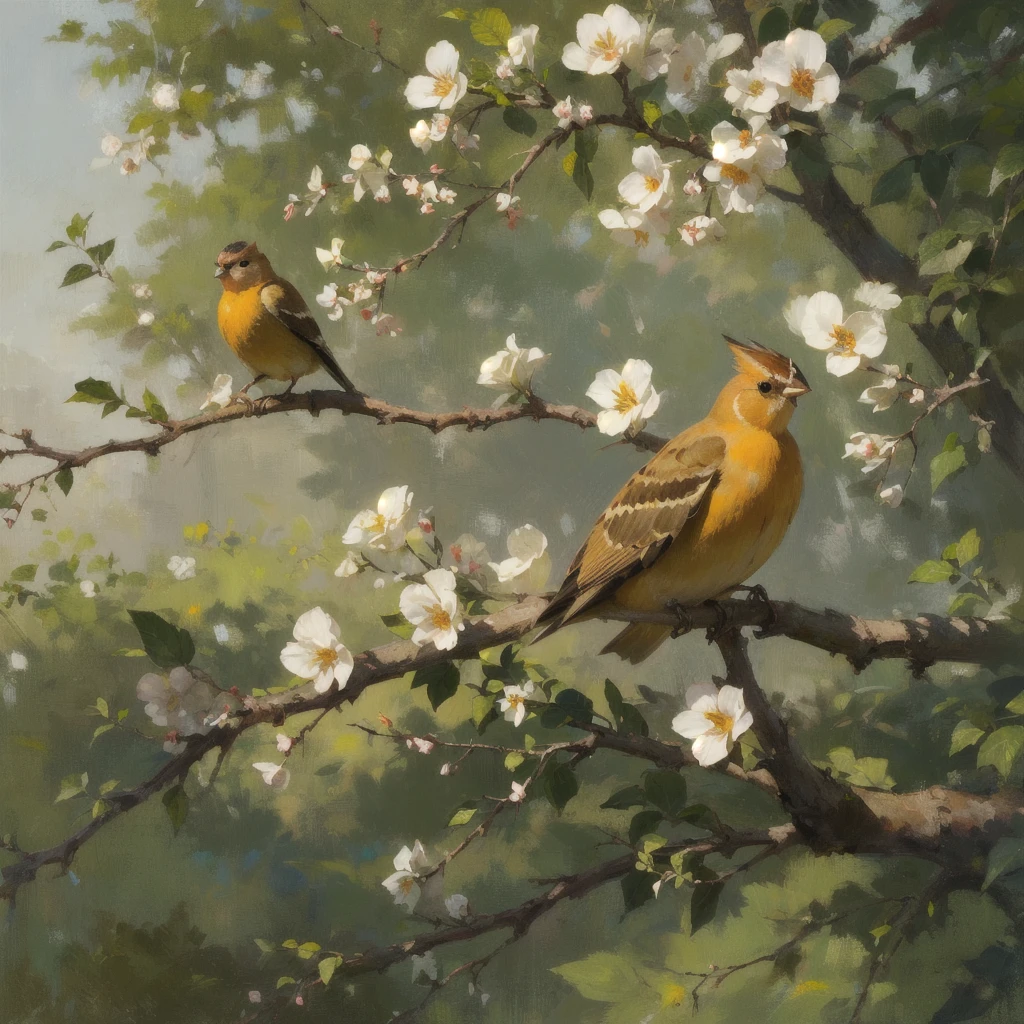 realistic, (best quality, masterpiece:1.3),Finch, branch,still_life, nature light
