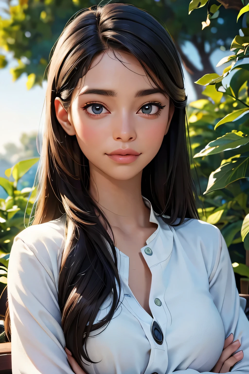 (best quality,4k,8k,highres,masterpiece:1.2),ultra-detailed,(realistic,photorealistic,photo-realistic:1.37),A girl in a garden,portraits,beautiful detailed eyes,beautiful detailed lips,extremely detailed eyes and face,longeyelashes,natural lighting,greenery,peaceful ambiance,flowing dress,flying hair,gentle sunlight,vivid colors,aesthetic composition,soft shadows,subtle breeze,serene expression,relaxed posture,harmonious background,dreamy atmosphere, dressed professionally, in her office, full view