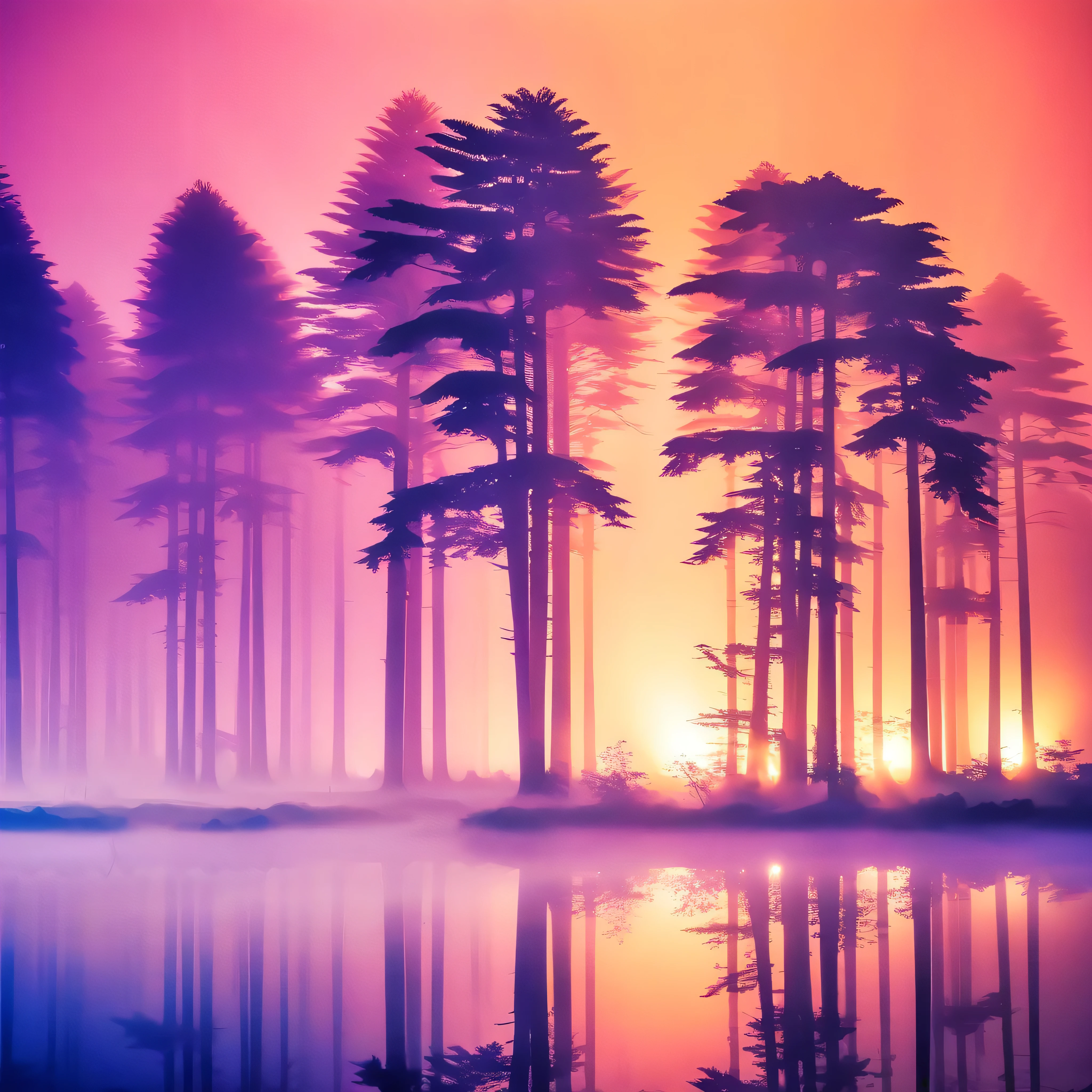 Tall Tree々and a painting of a forest with purple lights., Deep forest at night, mysterious dense forest, Mysterious Forest, foggy Night Forest, Blue Forest, an image of a moonlit forest, Night Forest, Night Forest, dense lush Night Forest, Cinematic forest lighting, Mysterious Forest, Magical forest background, Forest Night