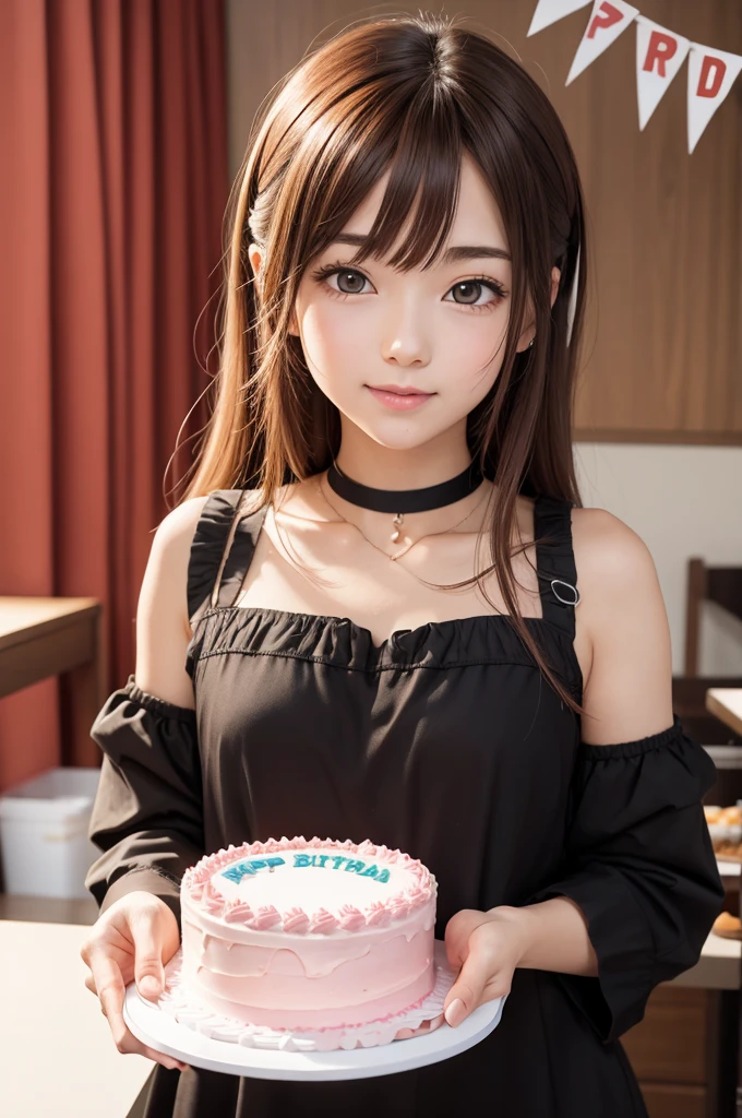 anime holding a birthday cake